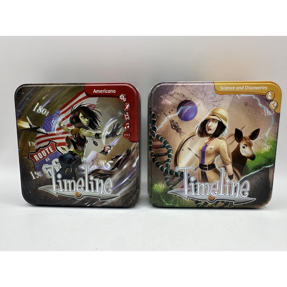 Lot of 2 Timeline Games by Asmodee Americana & Science and Discoveries in Tins